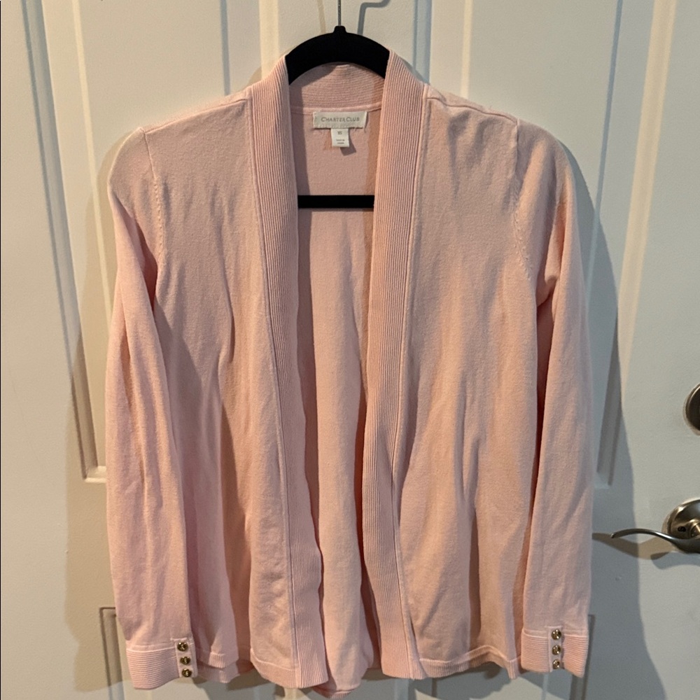 Charter club Pink Women’s open front cardigan Sweater gold color buttons sleeve